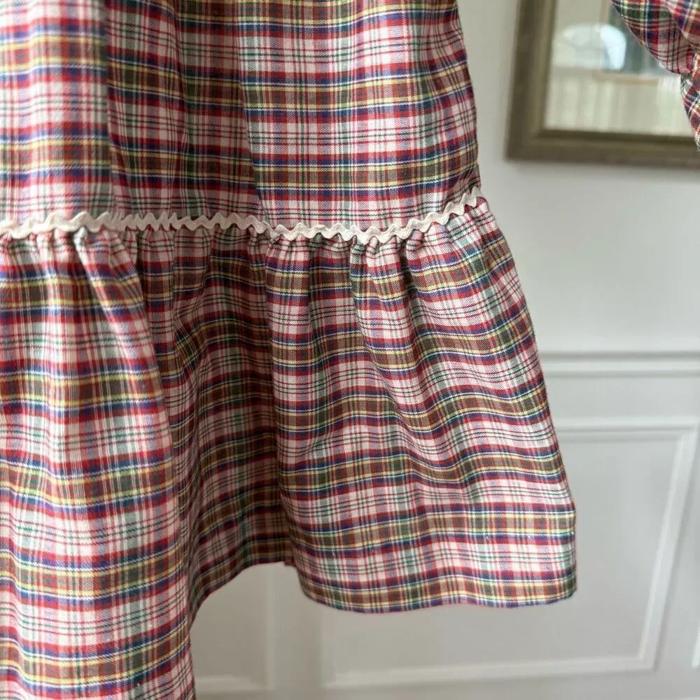 Vintage Polly Flinders Plaid Smocked Long Sleeve Dress 3T